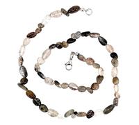 Taddart Minerals Collier pépites noires et blanches en pierre précieuse naturelle quartz tourmaline de 45 cm de long - Fait main, Gemme
