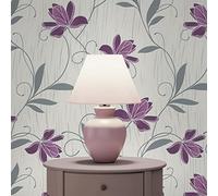 TADESSI Florentin M1-No.2155 Papier peint Motif fleurs Violet/gris