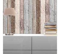 TADESSI WTD Loris M1-No.860 Papier peint intissé style bois Marron Bleu Papier peint vintage pour salon, chambre à coucher, cuisine