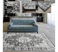 Tadi & Imperio1979 Tapis Classique très Fin pour Salon, Salle, entrée, Chambre à Coucher, Style Traditionnel, léger et antidérapant de Couleur Anthracite, Gris Argent et Taupes.