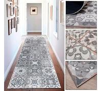 Tadi & Imperio1979 Tapis en Vinyle avec Motif Floral Vintage Gris Vieilli et Blanc pour Cuisine, buanderie, Couloir, Toilettes, Chambres avec Envers PVC antidérapant, 60 x 340 cm.