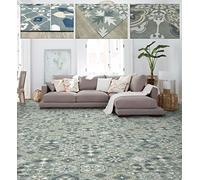 Tadi & Imperio1979 Tapis en Vinyle hydraulique, Carreaux, Vert, Bleu, Or et Argent, pour Couloir pour Salon, Cuisine, Chambre à Coucher ou Moquette, Vinyle hydraulique