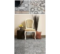 Tadi & Imperio1979 Tapis Long en Vinyle carré avec Motif Floral Vintage Gris Vieilli et Blanc pour Cuisine, buanderie, Couloir, Toilettes, Chambres avec Envers PVC antidérapant, 100 x 100 cm.