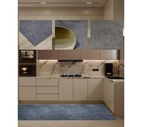 Tadi & Imperio1979 Tapis Long en Vinyle - Lisse Beige Effet Ciment et Nettoyage Facile - 65 x 240 cm/Gris
