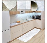 Tadi & Imperio1979 Tapis Vinyle antidérapant 300 cm, Beige Ivoire, Motif marbre, pour Cuisine, Salon, Bureau, avec détails Gris.