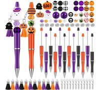 Tadoiooy Décor d'Halloween, 12 stylos de perles Set Pens Halloween Crafting Pens Plastic Perke Balle Ballpoint Point Bricol Making Kit avec perles en bois Pendants pour les étudiants