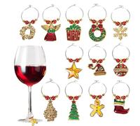 Tadoiooy Marqueurs de verre à vin de Noël 12pcs Marqueurs vin en alliage en zinc pour verres suspendus en verre drôle cocktail champagne pour la fête Noël décorations, décorations