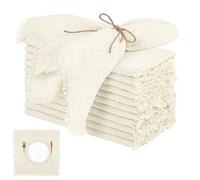 Tadoiooy Tize de Lin 12pcs, Tissu de Tissu de 17x17 Pouces Serviettes rustiques avec Franges, Serviettes réutilisables lavables Douces pour Table de dîner de fête de Mariage, Beige