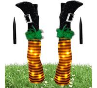 Tadoiooy Witches Legs Halloween Decor, 17" Wicked Upside Down 3D Stripe Witch Legs with Stakes & LED Light, Peluche Halloween Witch for Spooky Party, Pelouse, Orange