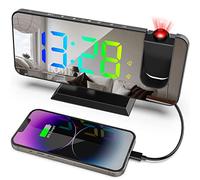TaDool Réveil à projection, horloge numérique avec rotation de 180°, horloge de chevet avec LED RVB couleur de 7,5 pouces, réveil Snooze, réveil 12/24H pour chambre à coucher (noir)