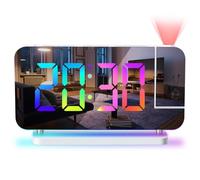 TaDool Réveil à Projection Réveil numérique pour Chambre à Coucher Réveil numérique à Miroir RGB 8" LED Grand écran, avec projecteur pivotant à 180°, Chargeur USB, répétition, 12/24H (Blanc)