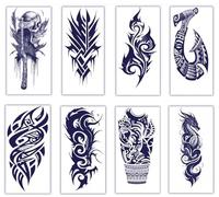 TADOTATZ SET - 8 grands tatouages semi-permanents Jagua (23 x 11 cm) pour hommes + manuel d'utilisation et signification Facile d'utilisation Durable, résistant et réaliste - Dure jusqu'à 14 jours