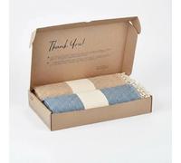 Tadussi ® Lot de 2 serviettes de sauna Fouta 100 x 200 cm - Idéal comme serviette de hammam et sauna XXL pour homme et femme - Extra large - 100 % coton - Indigo et caramel