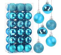 Taeku Boules de Noël, 36Pcs 4cm Incassables Décorations Sapin Noel Festives Christmas Baubles avec Crochets pour la Noël Fêtes Mariage (Turquoise)