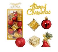 Taeku Boules de Noël incassables - 32 Pcs Décorations Sapin de Noël à Suspendre avec Grelots, Tambours, Boîtes Cadeaux, Textes, Ornements Festifs pour Sapin, Guirlande, Fêtes et Mariage (Rouge Or)