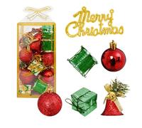 Taeku Boules de Noël incassables - 32 Pcs Décorations Sapin de Noël à Suspendre avec Grelots, Tambours, Boîtes Cadeaux, Textes, Ornements Festifs pour Sapin, Guirlande, Fêtes et Mariage (Rouge Vert)