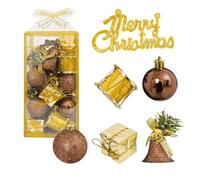 Taeku Boules de Noël incassables - 32 Pcs Décorations Sapin de Noël à Suspendre avec Grelots, Tambours, Boîtes Cadeaux, Textes, Ornements Festifs pour Sapin, Guirlande, Fêtes et Mariage (Or)