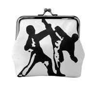 Taekwondo Arts Martiaux Imprimé Double Fermoir Cadre Métal Cuir Kiss Lock Change Pouch Portefeuille pour Femme avec Clés Petit Sac à Main, Noir , Taille unique