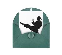 Taekwondo Carte de vœux saisonnière pour arts martiaux avec enveloppe vert foncé pour toutes les occasions Thanksgiving, Noël, anniversaire, mariage, fiançailles, cartes de notes