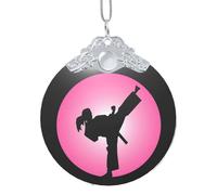 Taekwondo Design Décoration de Noël en verre 7,6 cm, décoration de Noël, décoration de vacances, pendentif rond en verre, parfait pour les fêtes de fin d'année, fenêtre, arbre, décoration d'intérieur