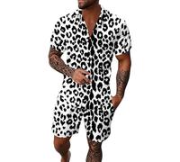 Taekwondo Ensemble de costume à manches courtes pour homme, tenue décontractée élégante avec motif léopard, vêtements d'été confortables, tissu léger et respirant, costume tendance assorti pour