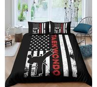 Taekwondo Fighter Ensemble De Literie 3D Effet Microfibre 3 Pièces Hypoallergique Martial Arts Style Linge de Lit avec Taie d'oreiller Facile d'entretien for Chambre de Adolescents Double（200x200cm）