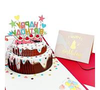 TAFACE 1 carte de voeux pop-up avec 1 carte de voeux rose écrite à la main - Carte de voeux avec gâteau aux fraises - 3D en trois dimensions - Convient pour la famille, les amis, les collègues