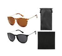 TAFACE 2 lunettes de soleil, 1 pièce de tissu pour lunettes, 1 sac à lunettes, lunettes de soleil rondes rétro, lunettes de soleil pour femmes à la mode, lunettes de soleil polarisées vintage