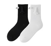 TAFACE 2 Paires de Chaussettes Magnétiques de Couple - Yeux Mignons et Drôles, 3D Tenant la Main, Dessin Animé Unisexe (Blanc + Noir)