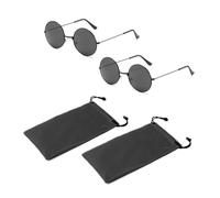 TAFACE 2 paires de lunettes de soleil rondes à monture noire avec flocons gris avec 2 sacs à lunettes, lunettes de soleil hippie rétro, unisexe