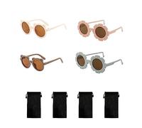 TAFACE 2 pièces de lunettes de soleil à fleurs pour enfants, 2 pièces de lunettes de soleil ours et 4 pièces de sacs à lunettes noirs, lunettes de protection solaire à monture ronde givrée.