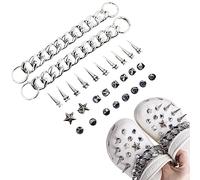 TAFACE 28 pcs décorations supérieures de chaîne de rivet en argent, décorations de chaussures détachables, décorations de chaussures à vent en métal punk, adaptées aux anniversaires