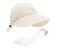 TAFACE Chapeau Pare-Soleil Femme Beige, 1pcs Chapeau Extérieur À Large Bord, 1 Paire De Manches De Protection Solaire, Protection Solaire, Activités De Plein Air