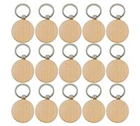 TAFACE Lot de 15 porte-clés ronds vides en bois, porte-clés personnalisables, utilisés pour la sculpture DIY, la peinture, la décoration, les cadeaux, beige, 20*15*1cm
