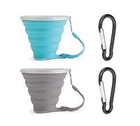 TAFACE Lot de 2 Gobelets Pliables en Silicone - Portables Avec Couvercles, Légers et Rétractables pour Camping, Voyage, Pique-Nique (Gris, Bleu)