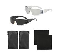 TAFACE Lot de 2 Paires de Lunettes de Soleil Futuristes - Style Punk, Réfléchissantes, Sans Monture - Argentées et Noires - Avec Poches et Chiffons