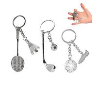 TAFACE Lot de 3 porte-clés de balle de football, badminton, porte-clés de golf, accessoires créatifs en métal pour sacs, clés, bricolage, pendentif, unisexe, argenté, argenté, taille unique