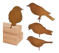 TAFACE Lot de 4 décorations de jardin en forme d'oiseau rouillé, en bronze, avec vis, décorations de jardin vintage, ornements d'oiseaux en métal, cadeaux décoratifs