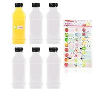 TAFACE Lot de 6 bouteilles de jus transparentes, 1 autocollant de fruits,Conteneur de boisson de 250 ml,Gourde en PET avec couvercle,bouteille claire réutilisable,Lait, jus (couvercle noir)