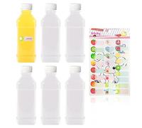 TAFACE Lot de 6 bouteilles de jus transparentes, 1 autocollant de fruits,Conteneur de boisson de 250 ml,Gourde en PET avec couvercle,bouteille claire réutilisable,Lait, jus (couvercle Blanc)