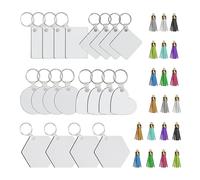TAFACE Lot de 80 porte-clés vides avec 20 pendentifs en MDF, anneaux, clips et glands, porte-clés vides par sublimation pour bricolage, MDF