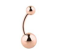 Taffstyle Piercing de nombril en titane - Piercing banane pour nombril - Boule avec deux boules doubles - Courtes - Couleur or rose - 1,6 mm x 11 mm x 5 mm x 8 mm