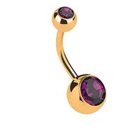 Taffstyle Piercing de nombril - Piercing banane - Double boule avec deux cristaux brillants - Court or violet - 1,6 mm x 10 mm x 5 mm x 8 mm