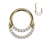 Taffstyle Piercing septum, nez, oreille, double segment, en titane, cristal plaqué or, 1,2mm x 6mm, Titane ASTM F136