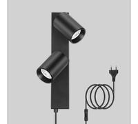TaFiCo Applique Murale avec Prise et Interrupteur 2 Spots GU10, Noir