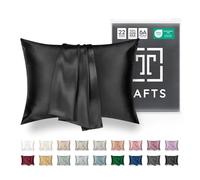 Tafts Taie d'oreiller 100% Pure Soie de mûrier 6A 22 mm pour Les Cheveux et la Peau avec Fermeture éclair, rafraîchissante, Naturelle, Biologique, Double Face (Noir Minuit, Taille Queen, 50,8 x 76,2