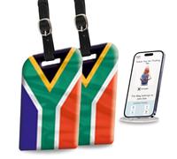 tag8 Lot de 2 étiquettes de bagage intelligentes avec drapeau de l'Afrique du Sud | Identification de bagage tendance | Étiquette numérique tendance | Conforme aux normes des compagnies aériennes SITA