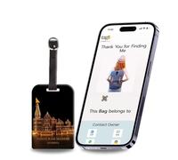 tag8 Ram Mandir Ayodhya Lot de 2 étiquettes de bagage pour valise, sacs de voyage, étiquettes de sac de valise, sacs d'école et de bureau avec code traceur d'aéroport | Stop Losing, Start taging