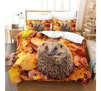 TAGADO Housse de Couette 220x240 Automne doré Parure de Lit 2 Personnes 220x240, Housse de Couette Adulte en Microfibre Doux et Respirant et 2 Taie d'oreiller 65x65 cm hérisson