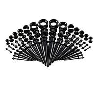 Tagaremuser Lot de 50 écarteurs d'oreille - 1,6 à 10 mm - Brillent dans le noir - Avec bouchons d'oreille en silicone - Noir, 50 Stück (1er Pack), Silicone